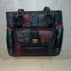 Vintage Patchwork Leather Shoulder Bag | Multicolor | 90s Boho